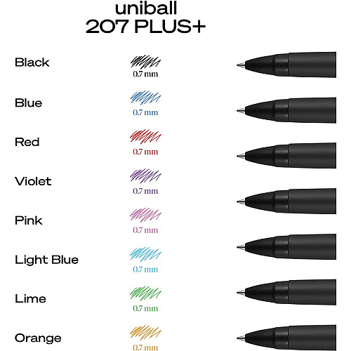 uni-ball uniball&trade; 207 Plus+ Gel Pen 0.7 mm Medium Conical Pen Point - Refillable - Retractable - Blue Ink - Gel-based, Nanofiber Ink - Black Metal Barrel - 1 Dozen (70463)