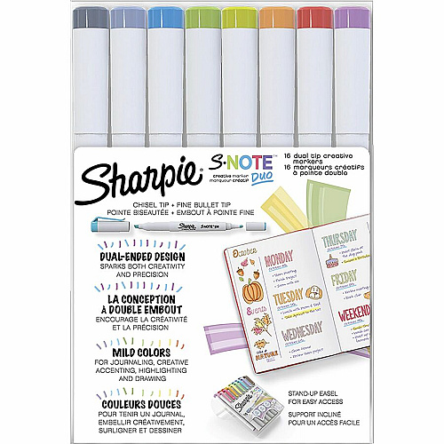 Sharpie S-Note Duo Dual-Tip Markers Chisel, Bullet Marker Point - Assorted Ink - 16 / Pack (2154174)