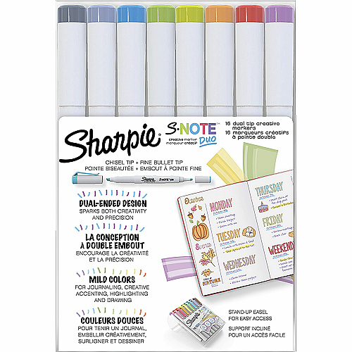 Sharpie S-Note Duo Dual-Tip Markers Chisel, Bullet Marker Point - Assorted Ink - 16 / Pack (2154174)