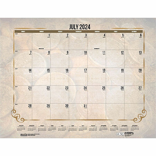 House of Doolittle Vintage Monthly Desk Pad Calendar Julian Dates - Monthly - 12 Month - January - December - 1 Month Single Page Layout - 22" x 17" Sheet Size - Headband - Desk Pad - Brown - Leatherette - Reinforced Corner, Unruled Daily Block - 1  (157)