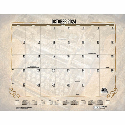 House of Doolittle Vintage Monthly Desk Pad Calendar Julian Dates - Monthly - 12 Month - January - December - 1 Month Single Page Layout - 22" x 17" Sheet Size - Headband - Desk Pad - Brown - Leatherette - Reinforced Corner, Unruled Daily Block - 1  (157)