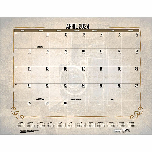 House of Doolittle Vintage Monthly Desk Pad Calendar Julian Dates - Monthly - 12 Month - January - December - 1 Month Single Page Layout - 22" x 17" Sheet Size - Headband - Desk Pad - Brown - Leatherette - Reinforced Corner, Unruled Daily Block - 1  (157)