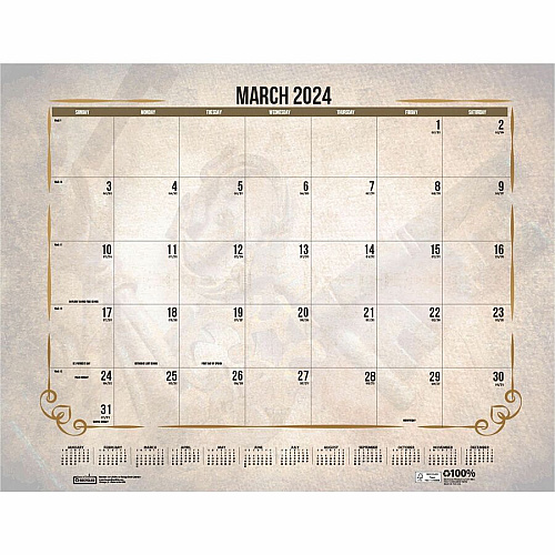House of Doolittle Vintage Monthly Desk Pad Calendar Julian Dates - Monthly - 12 Month - January - December - 1 Month Single Page Layout - 22" x 17" Sheet Size - Headband - Desk Pad - Brown - Leatherette - Reinforced Corner, Unruled Daily Block - 1  (157)