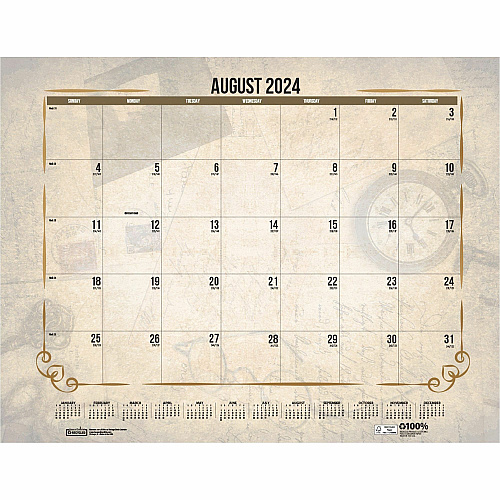 House of Doolittle Vintage Monthly Desk Pad Calendar Julian Dates - Monthly - 12 Month - January - December - 1 Month Single Page Layout - 22" x 17" Sheet Size - Headband - Desk Pad - Brown - Leatherette - Reinforced Corner, Unruled Daily Block - 1  (157)