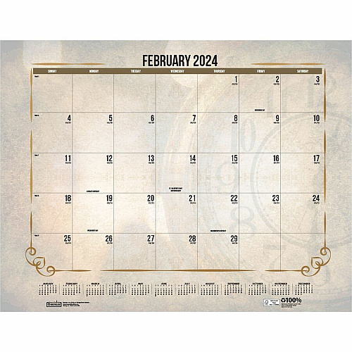 House of Doolittle Vintage Monthly Desk Pad Calendar Julian Dates - Monthly - 12 Month - January - December - 1 Month Single Page Layout - 22" x 17" Sheet Size - Headband - Desk Pad - Brown - Leatherette - Reinforced Corner, Unruled Daily Block - 1  (157)