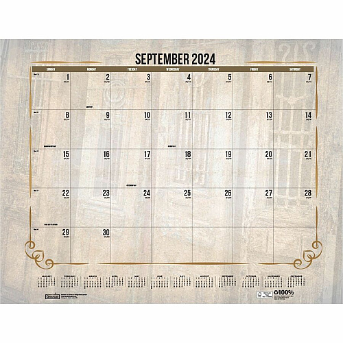 House of Doolittle Vintage Monthly Desk Pad Calendar Julian Dates - Monthly - 12 Month - January - December - 1 Month Single Page Layout - 22" x 17" Sheet Size - Headband - Desk Pad - Brown - Leatherette - Reinforced Corner, Unruled Daily Block - 1  (157)