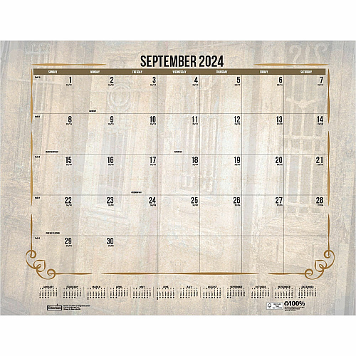 House of Doolittle Vintage Monthly Desk Pad Calendar Julian Dates - Monthly - 12 Month - January - December - 1 Month Single Page Layout - 22" x 17" Sheet Size - Headband - Desk Pad - Brown - Leatherette - Reinforced Corner, Unruled Daily Block - 1  (157)