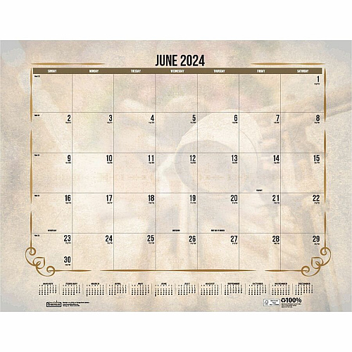 House of Doolittle Vintage Monthly Desk Pad Calendar Julian Dates - Monthly - 12 Month - January - December - 1 Month Single Page Layout - 22" x 17" Sheet Size - Headband - Desk Pad - Brown - Leatherette - Reinforced Corner, Unruled Daily Block - 1  (157)
