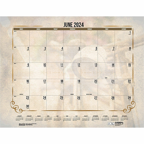 House of Doolittle Vintage Monthly Desk Pad Calendar Julian Dates - Monthly - 12 Month - January - December - 1 Month Single Page Layout - 22" x 17" Sheet Size - Headband - Desk Pad - Brown - Leatherette - Reinforced Corner, Unruled Daily Block - 1  (157)