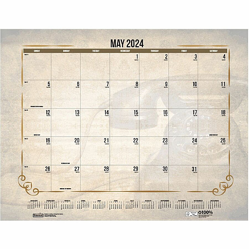 House of Doolittle Vintage Monthly Desk Pad Calendar Julian Dates - Monthly - 12 Month - January - December - 1 Month Single Page Layout - 22" x 17" Sheet Size - Headband - Desk Pad - Brown - Leatherette - Reinforced Corner, Unruled Daily Block - 1  (157)