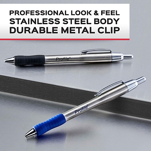 Paper Mate Profile Retractable Ballpoint Pens 1 mm Pen Point - Retractable - Gray Ink - Assorted Stainless Steel Barrel - 4 / Pack (2130508)