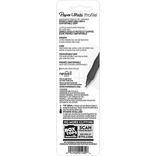 Paper Mate Profile Retractable Gel Pens 0.7 mm Medium Pen Point - Retractable - Black Ink - Gel-based - 2 / Pack (2096535)