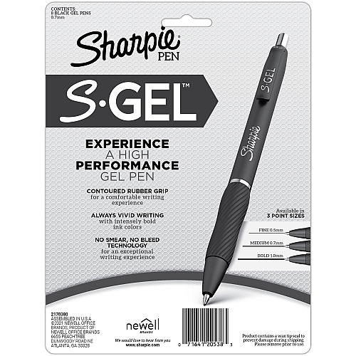 Sharpie S-Gel Pens Medium Pen Point - 0.7 mm Pen Point Size - Black Gel-based Ink - Fashion Blue Metal Barrel - 8 / Pack (2169764)