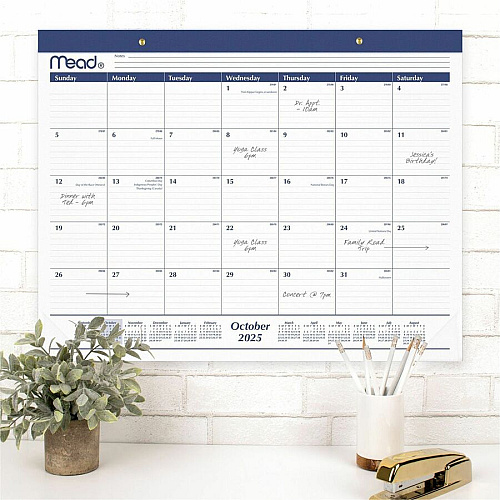 Cambridge Basic 2025-2026 Monthly Desk Pad Calendar, Standard, 21 3/4" x 17" (CRM92020)