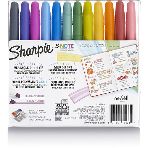 Sharpie S-Note Creative Markers Broad Chisel Marker Point - Assorted Ink - Drawing, Coloring - 12 / Pack (2158060)