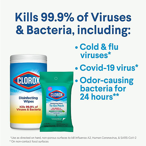 Clorox On The Go Bleach-Free Disinfecting Wipes Fresh Scent - Bleach-free, Disinfectant, Antibacterial, Disposable - White - 9 Pack - 1 Each (60133)