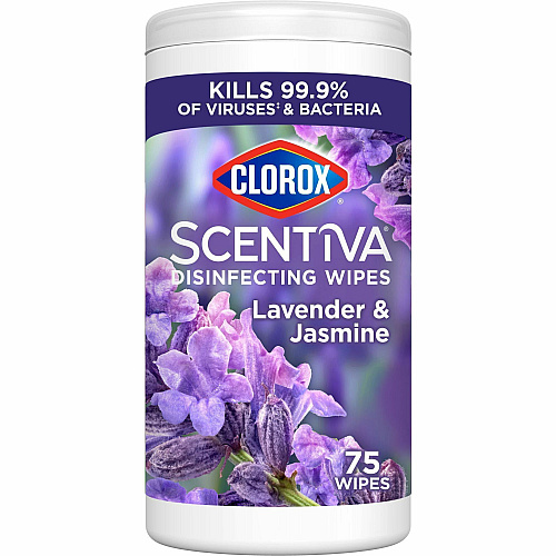 Clorox Scentiva Bleach-Free Disinfecting Wipes Lavender & Jasmine Scent - Bleach-free, Disinfectant, Long Lasting, Deodorize, Odor Neutralizer - White - 75 Tub - 1 Each (60040)