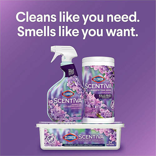 Clorox Scentiva Bleach-Free Disinfecting Wipes Lavender & Jasmine Scent - Bleach-free, Disinfectant, Long Lasting, Deodorize, Odor Neutralizer - White - 75 Tub - 1 Each (60040)