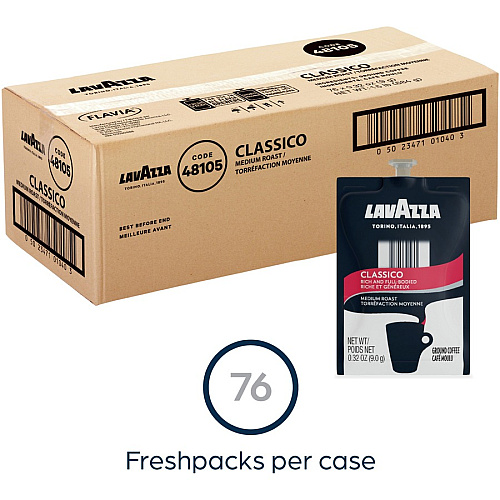 Lavazza Freshpack Classico Coffee Medium - 0.3 oz - Ground, Freshpack - Classico, Arabica, Robusta - 76 / Carton (48105)