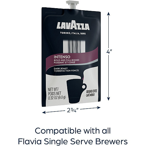 Lavazza Freshpack Intenso Coffee Compatible with Flavia Aroma, Flavia Barista, FLAVIA Creation 600, Flavia Creation 500, Flavia Creation 200, Flavia Creation 150, Flavia Creation 300 - Dark - 0.3 oz - Freshpack, Ground - Intenso - Kosher - 76 / Ca (48106)
