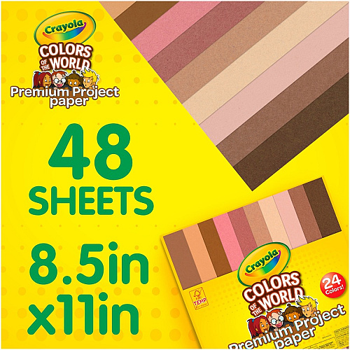 Crayola Colors of the World Construction Paper Student, Construction, Artwork - 24 Piece(s) - 8.50" Width x 11" Length - Multi - Paper - 48 / Pack (990091)