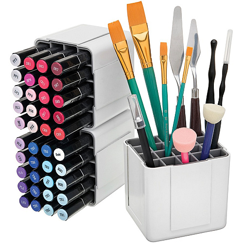 Deflecto Interlocking Marker Organizer 4.30" Height x 4.40" Width x 3.40" Depth - Desktop - Portable, Stackable - White - Acrylonitrile Butadiene Styrene (ABS) - 1 Each (29123CR)