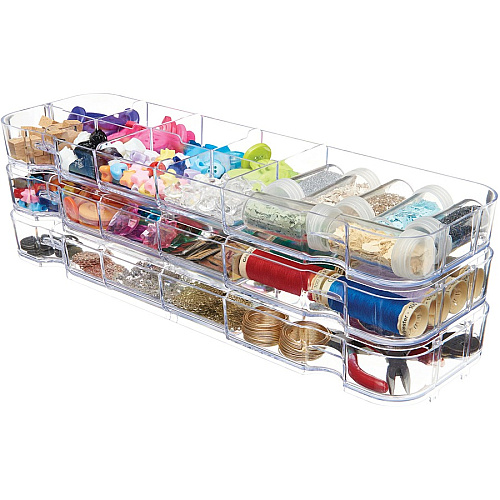 Deflecto Caddy Storage Tray 9 Compartment(s) - 1.30" Height x 13.10" Width x 3.80" Depth - Desktop - Portable, Stackable - Clear - Polystyrene - 1 Each (29311CR)
