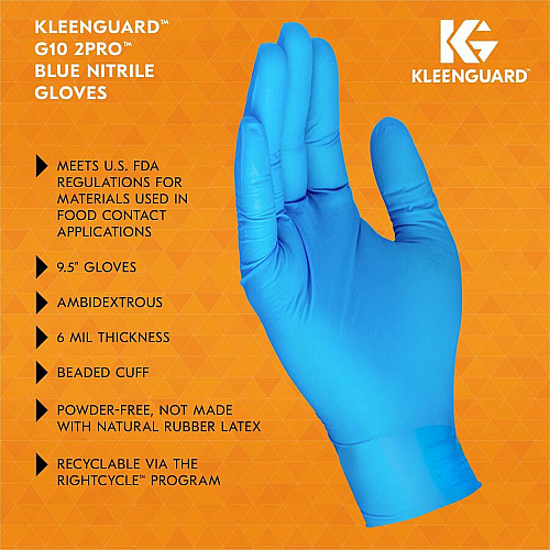 Kleenguard G10 Blue Nitrile Gloves Large Size - For Right/Left Hand - Nitrile - Blue - High Tactile Sensitivity, Textured Grip - For Food Handling, Food Preparation, Manufacturing, Food Service, Electrical, Electrical Contracting, Painting, Auto (54423CT)