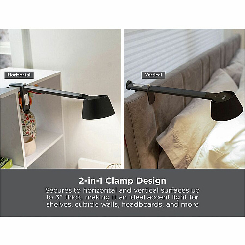 Bostitch Verve Adjustable LED Desk Lamp LED Bulb - Adjustable, Dimmable, Adjustable Brightness, Clock, Durable, Swivel Base, Color Changing Mode - Aluminum - Desk Mountable - Black - for Desk - Alexa Supported (2200CLSMBK)