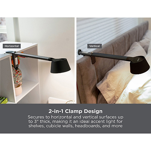Bostitch Verve Adjustable LED Desk Lamp LED Bulb - Adjustable, Dimmable, Adjustable Brightness, Clock, Durable, Swivel Base, Color Changing Mode - Aluminum - Desk Mountable - Black - for Desk - Alexa Supported (2200CLSMBK)