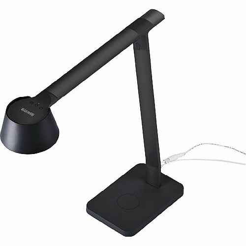 Bostitch Verve Adjustable LED Desk Lamp LED Bulb - Adjustable, Dimmable, Adjustable Brightness, Clock, Durable, Wireless Charging, Swivel Base, Color Changing Mode - Aluminum - Desk Mountable - Black - for Desk - Alexa Supported (2200QISMBK)