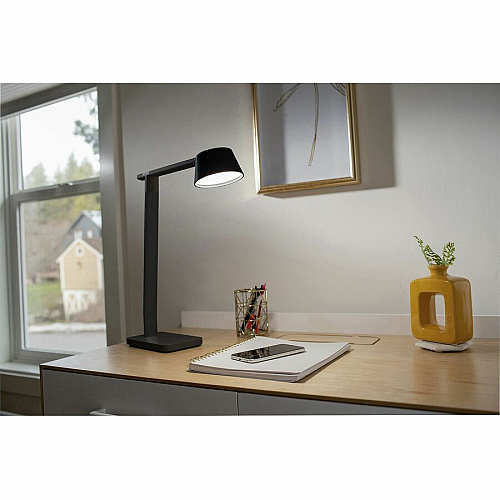 Bostitch Verve Adjustable LED Desk Lamp LED Bulb - Adjustable, Dimmable, Adjustable Brightness, Clock, Durable, USB Charging, Swivel Base, Color Changing Mode - Aluminum - Desk Mountable - Black - for Desk - Alexa Supported (2200USBSMBK)
