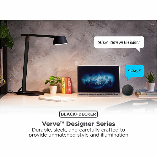 Bostitch Verve Adjustable LED Desk Lamp LED Bulb - Adjustable, Dimmable, Adjustable Brightness, Clock, Durable, USB Charging, Swivel Base, Color Changing Mode - Aluminum - Desk Mountable - Black - for Desk - Alexa Supported (2200USBSMBK)