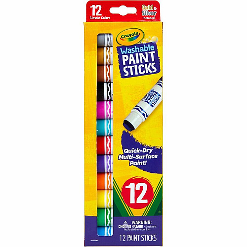 Crayola Project Quick-Dry Paint Sticks Stick - 12 Color(s) - Assorted - 0.28 fl oz - Washable - 12 / Pack (546211)
