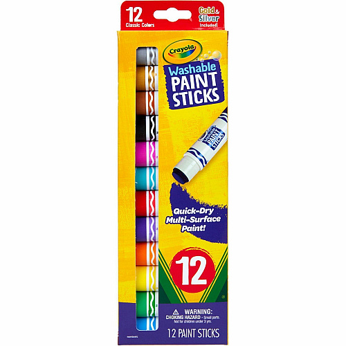 Crayola Project Quick-Dry Paint Sticks Stick - 12 Color(s) - Assorted - 0.28 fl oz - Washable - 12 / Pack (546211)