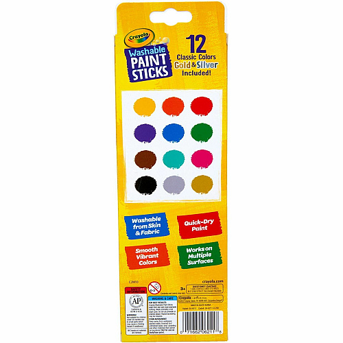 Crayola Project Quick-Dry Paint Sticks Stick - 12 Color(s) - Assorted - 0.28 fl oz - Washable - 12 / Pack (546211)