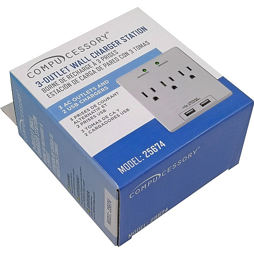 Compucessory Wall Charger Station 3 x AC, 2 x USB - 2.40 A (25674)