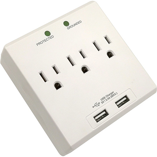 Compucessory Wall Charger Station 3 x AC, 2 x USB - 2.40 A (25674)
