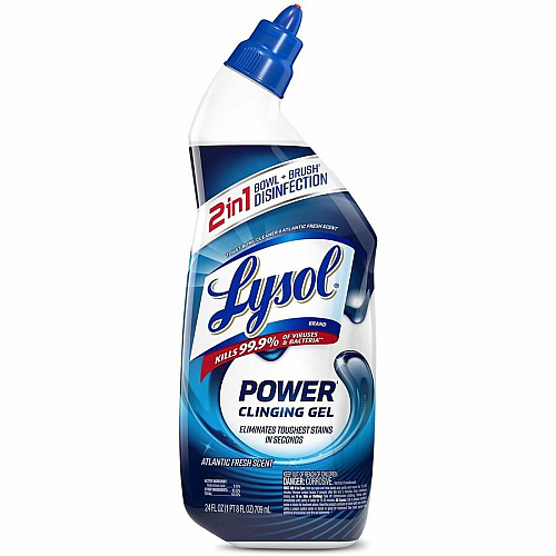 Lysol&reg; Toilet Bowl Power Cleaning Gel, 24 oz Bottle., 9 Bottles 24 fl oz (0.8 quart) - Atlantic Fresh Scent - Disinfectant - Blue Bottle - 9 / Carton (98012CT)