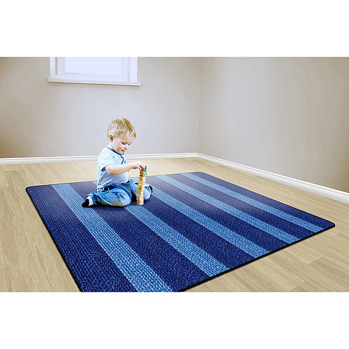 Flagship Carpets Basketweave Stripes Classroom Rug Floor Rug - 72" Length x 99.96" Width - Rectangle - Blue - Nylon - 1 Each (FA100632FS)