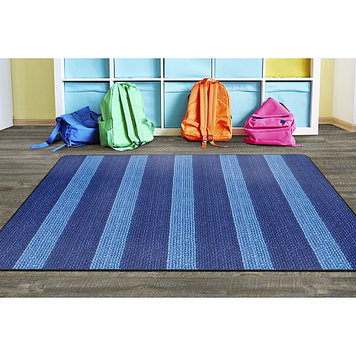 Flagship Carpets Basketweave Stripes Classroom Rug Floor Rug - 72" Length x 99.96" Width - Rectangle - Blue - Nylon - 1 Each (FA100632FS)