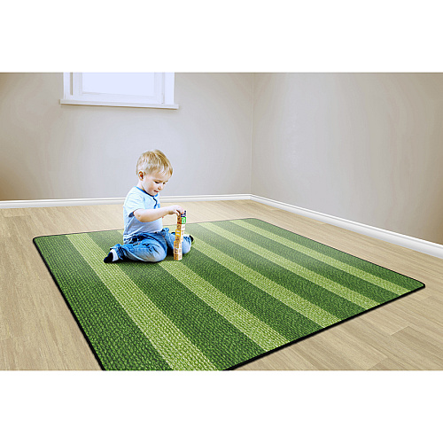 Flagship Carpets Basketweave Stripes Classroom Rug Floor Rug - 72" Length x 100.80" Width - Rectangle - Green - Nylon - 1 Each (FA100732FS)