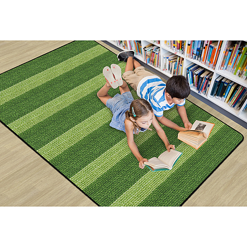 Flagship Carpets Basketweave Stripes Classroom Rug Floor Rug - 72" Length x 100.80" Width - Rectangle - Green - Nylon - 1 Each (FA100732FS)