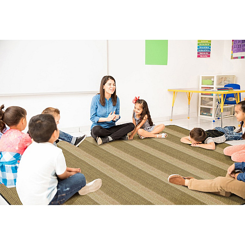 Flagship Carpets Basketweave Stripes Classroom Rug Floor Rug - 10.60 ft Length x 13.20 ft Width - Rectangle - Natural - Nylon - 1 Each (FA100858FS)