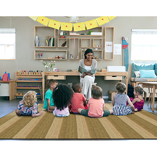 Flagship Carpets Basketweave Stripes Classroom Rug Floor Rug - 10.60 ft Length x 13.20 ft Width - Rectangle - Natural - Nylon - 1 Each (FA100858FS)