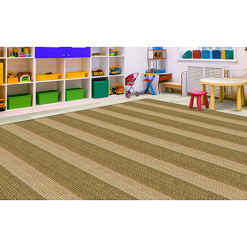 Flagship Carpets Basketweave Stripes Classroom Rug Floor Rug - 10.60 ft Length x 13.20 ft Width - Rectangle - Natural - Nylon - 1 Each (FA100858FS)