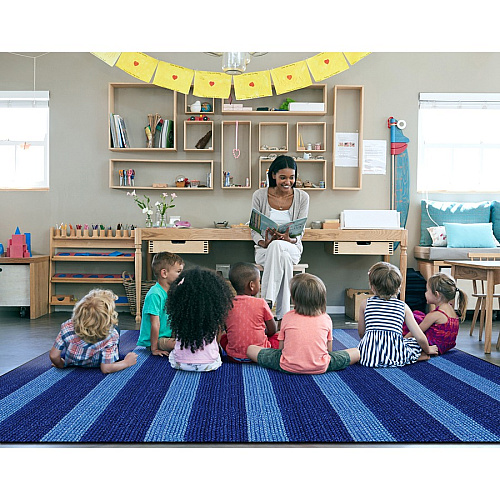 Flagship Carpets Basketweave Stripes Classroom Rug Floor Rug - 10.60 ft Length x 13.20 ft Width - Rectangle - Blue - Nylon - 1 Each (FA100658FS)