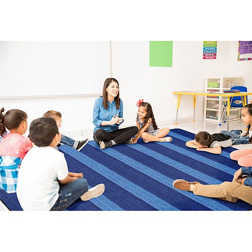 Flagship Carpets Basketweave Stripes Classroom Rug Floor Rug - 10.60 ft Length x 13.20 ft Width - Rectangle - Blue - Nylon - 1 Each (FA100658FS)