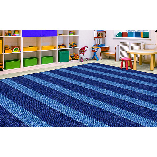 Flagship Carpets Basketweave Stripes Classroom Rug Floor Rug - 10.60 ft Length x 13.20 ft Width - Rectangle - Blue - Nylon - 1 Each (FA100658FS)