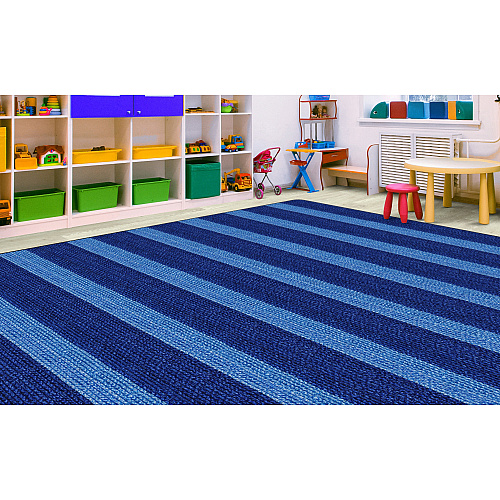 Flagship Carpets Basketweave Stripes Classroom Rug Floor Rug - 10.60 ft Length x 13.20 ft Width - Rectangle - Blue - Nylon - 1 Each (FA100658FS)